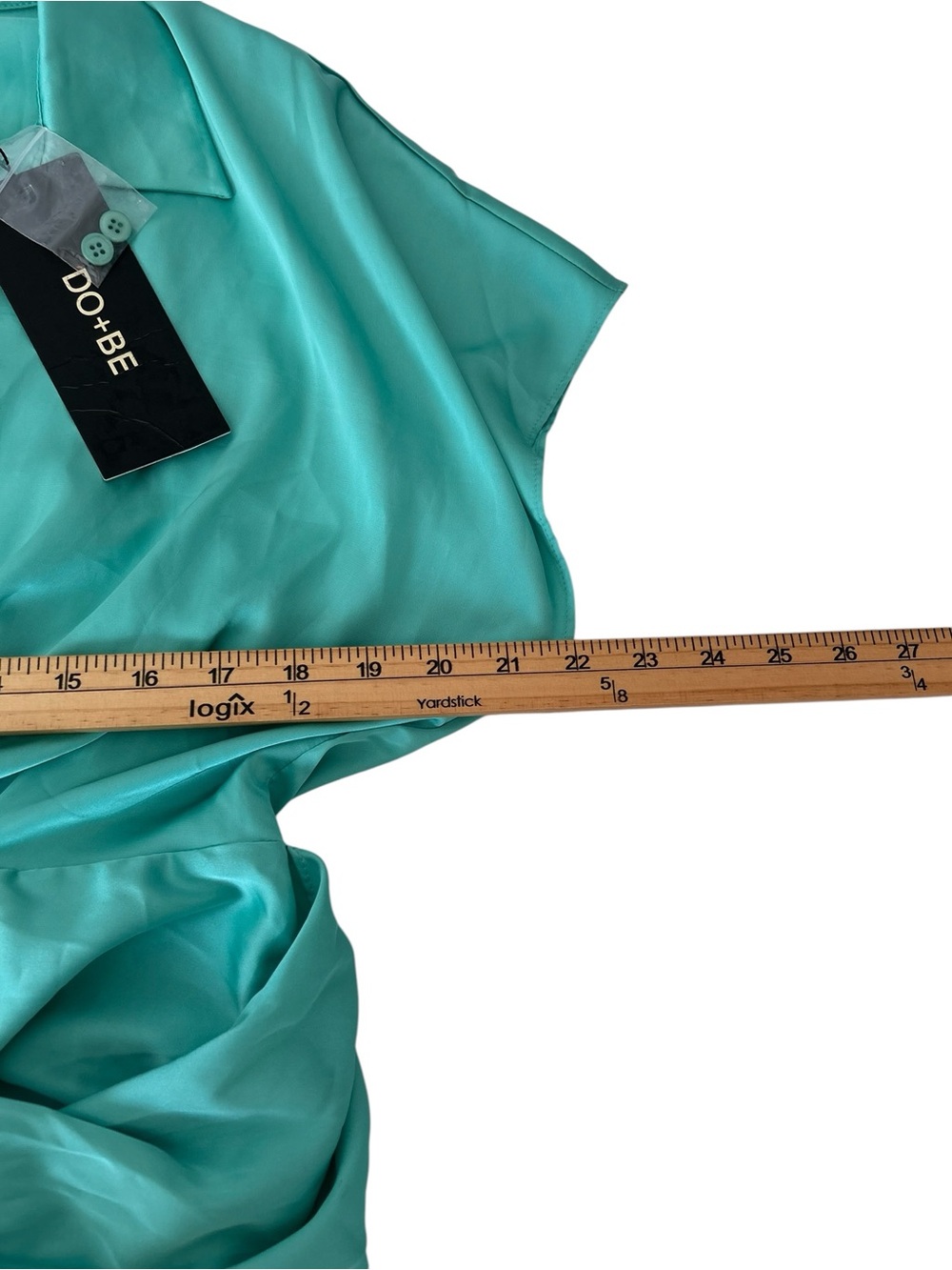DO+BE‎ Women’s NWT Turquoise Satin Tie-Front Shirt Dress Sz M - Picture 3 of 7
